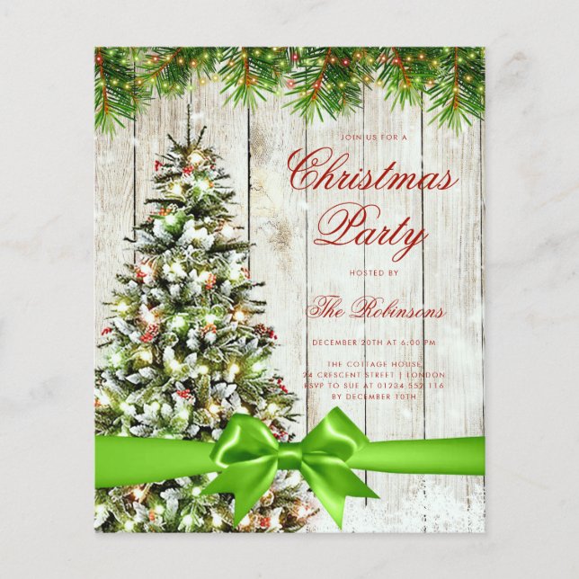 Rustic Christmas Tree Invite Program Menu Green (Front)