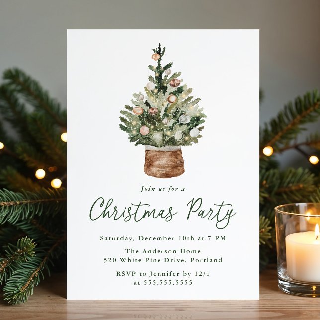 Rustic Christmas Tree Ornaments Christmas Party Invitation (Creator Uploaded)