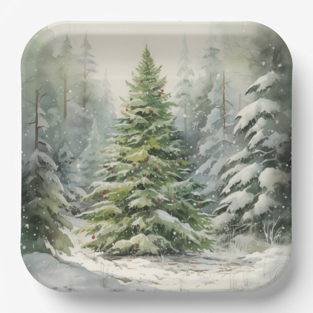 Rustic Christmas Tree Paper Plate (Front)