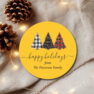 Rustic Christmas Tree Pattern Custom Classic Round Sticker