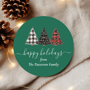 Rustic Christmas Tree Pattern Custom Classic Round Sticker