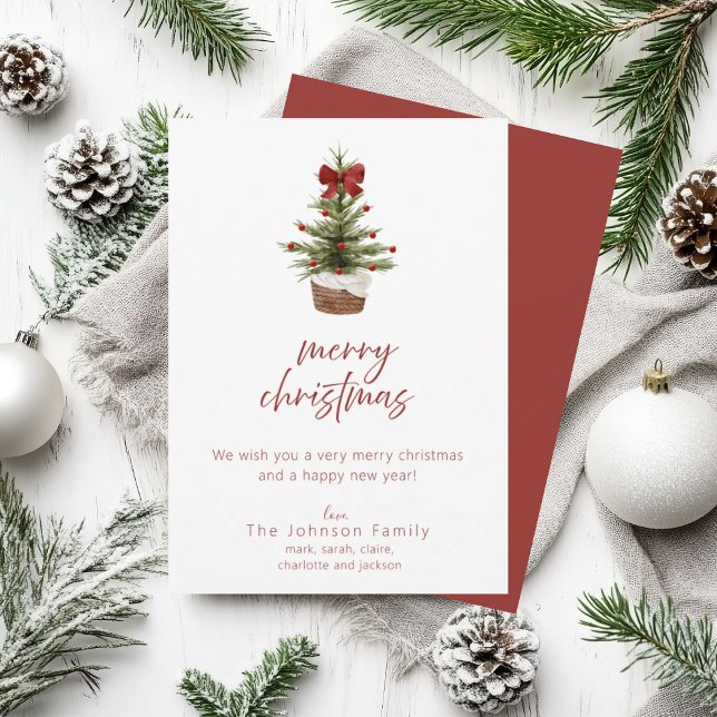Rustic Christmas Tree Red Bow Holiday Card (Creator Uploaded)
