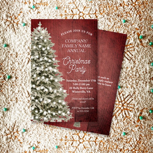 Rustic Christmas Tree Red Company Party Invitation (Creator Uploaded)
