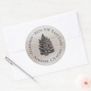 Rustic Christmas Tree Round Return Address Label