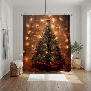 Rustic Christmas Tree Shower Curtain