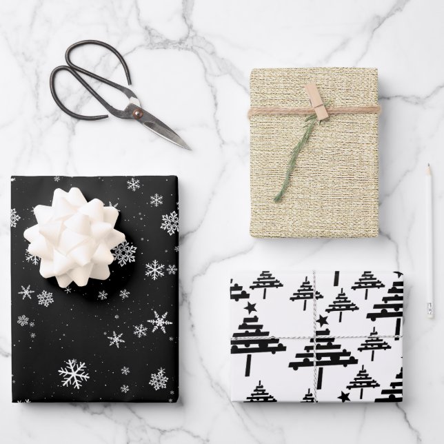 Rustic Christmas Tree Snowflake Christmas Holidays Wrapping Paper Sheet (Front)