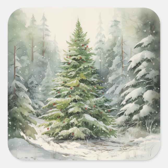 Rustic Christmas Tree Square Sticker (Front)