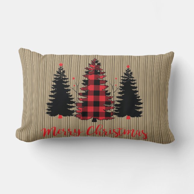 Rustic Christmas Tree Trio Lumbar Pillow (Front)