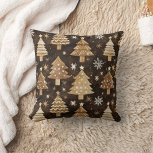 Rustic Christmas trees and snowflakes Throw Pillow