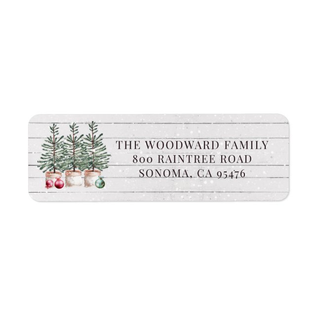 Rustic Christmas Trees Holiday Return Address (Front)