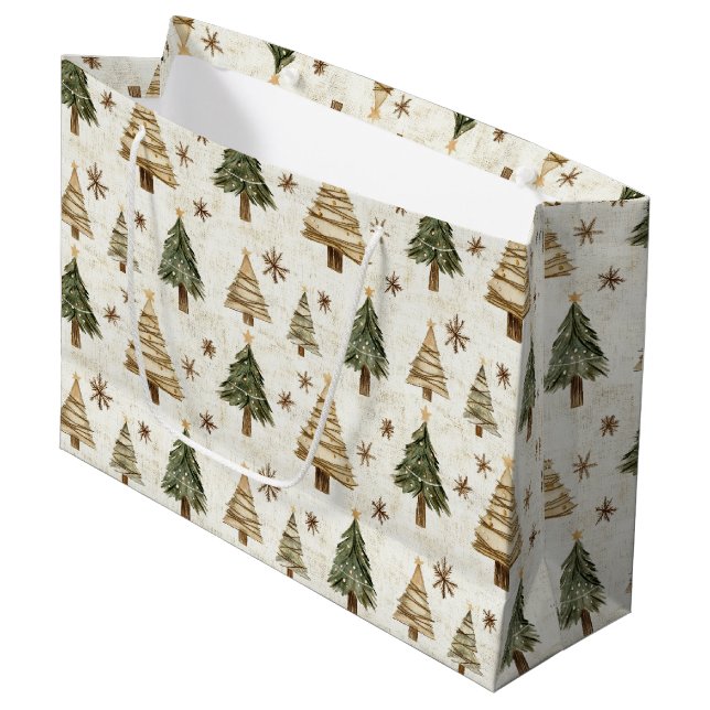 Rustic Christmas Trees Large Gift Bag (Front Angled)