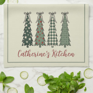 Rustic Christmas Trees Personalized Holiday Kitchen Towel