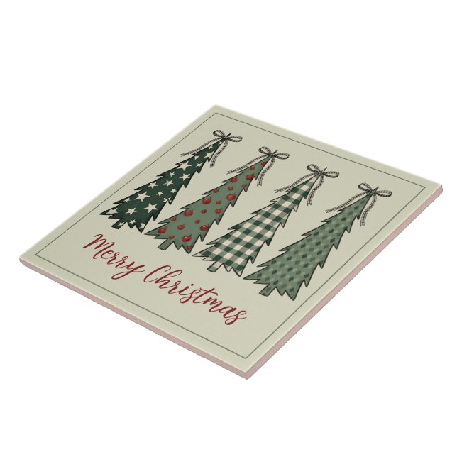 Rustic Christmas Trees Personalized Tile (Side)