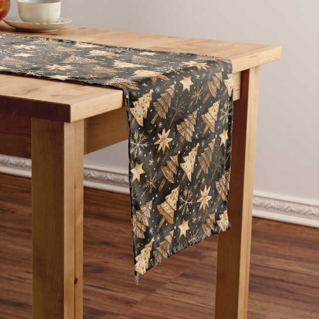 Rustic Christmas Trees, Stars and Snowflakes Medium Table Runner (In Situ)