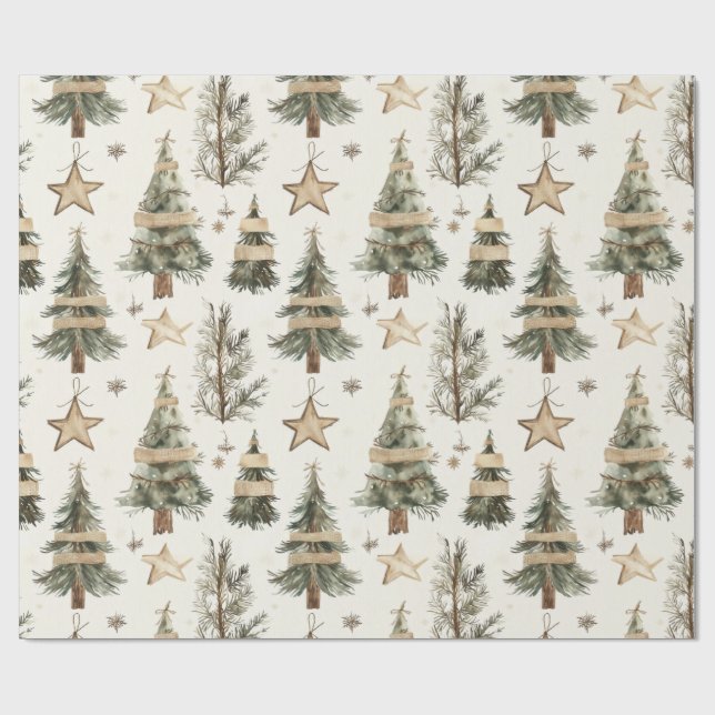 Rustic Christmas trees Wrapping Paper (Flat)