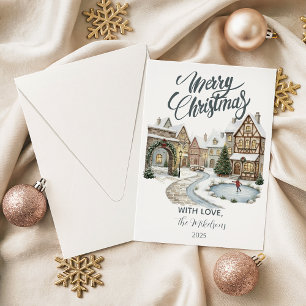 Rustic Christmas Village Celebration Holiday Card