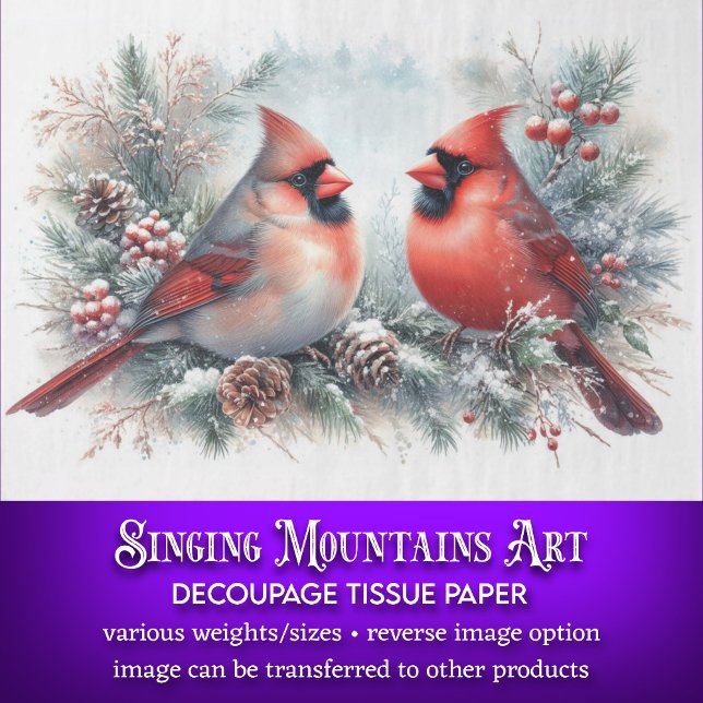 Rustic Christmas Watercolor Cardinals Decoupage Tissue Paper (Creator Uploaded)