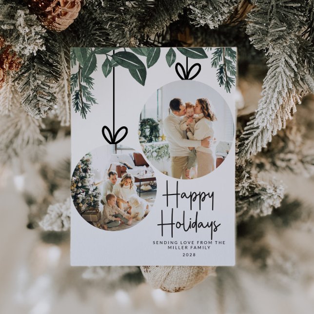 Rustic Christmas Watercolor Greenery Photo Holiday Postcard (Family Photo Christmas Postcard)
