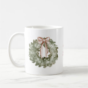 Rustic Christmas Watercolor Wreath and Bow Coffee Mug