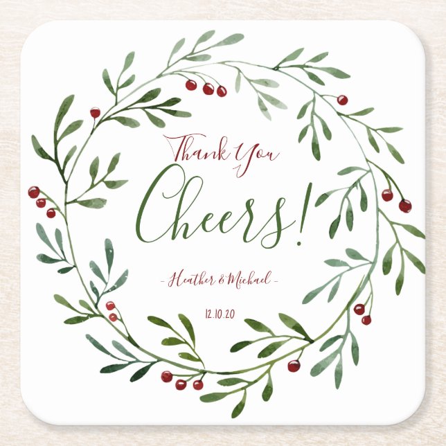 Rustic Christmas Wedding Favour Personalized Party Square Paper Coaster (Front)