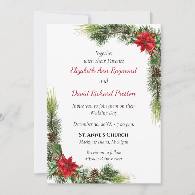 Rustic Christmas Wedding Invitation (Front)