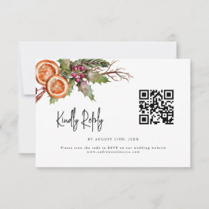 Rustic Christmas Wedding QR Code RSVP Card