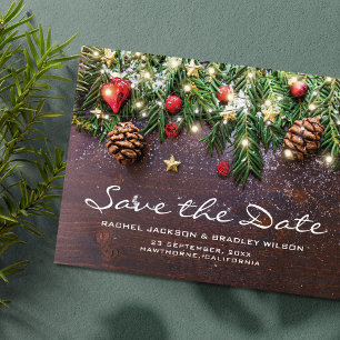 Rustic Christmas Wedding Save the Date Postcard