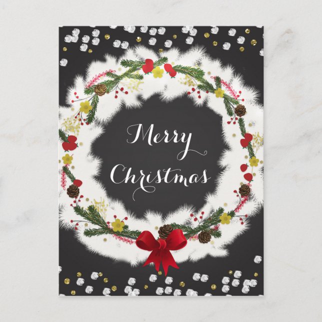 Rustic Christmas White Pine Wreath Holiday Modern Postcard (Front)