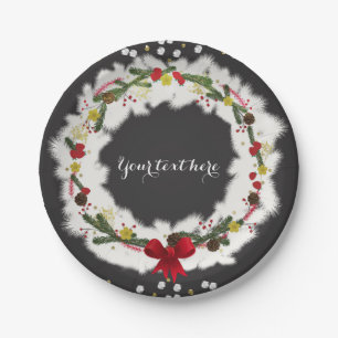 Rustic Christmas White Pine Wreath Holiday Party Paper Plate