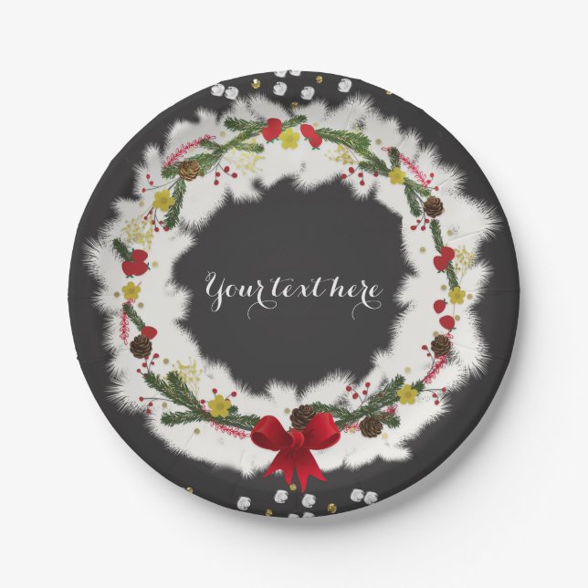 Rustic Christmas White Pine Wreath Holiday Party Paper Plate (Front)