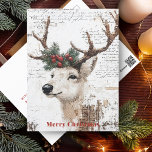 Rustic Christmas Winter Reindeer Holiday Postcard<br><div class="desc">This festive Christmas postcard features a rustic illustration of a deer adorned with a pine and red berry wreath on its antlers. The background has a vintage, textured style with handwritten script, and "Merry Christmas" is highlighted in bold red text. It's perfect for adding a warm, cozy holiday charm to...</div>