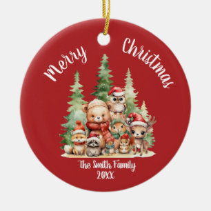 RUSTIC CHRISTMAS WOODLAND ANIMALS CERAMIC ORNAMENT