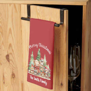 RUSTIC CHRISTMAS WOODLAND ANIMALS KITCHEN TOWEL