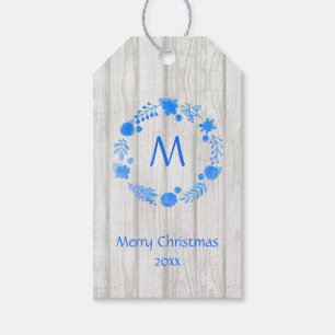 Rustic Christmas Wreath Monogram Gift Tags