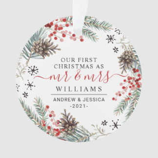 Rustic Christmas Wreath | Mr. & Mrs. Photo Ornamen Ornament
