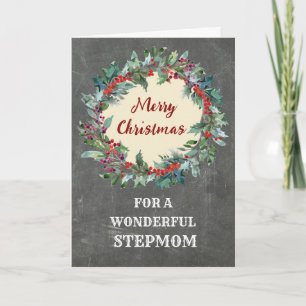 Rustic Christmas Wreath Stepmom Merry Christmas Card