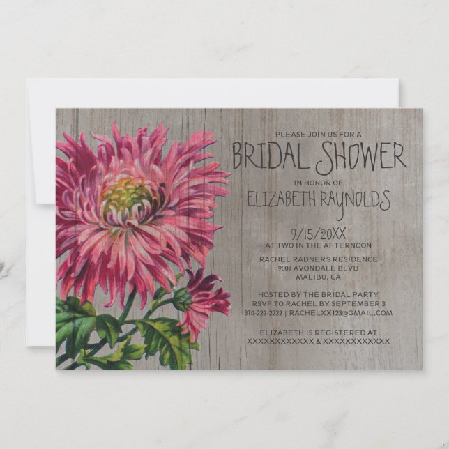 Rustic Chrysanths Bridal Shower Invitations (Front)