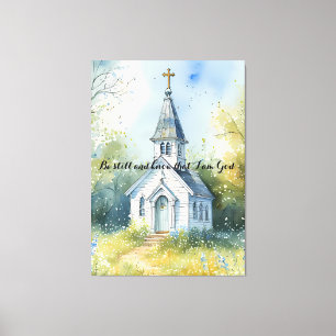 Rustic Church Path in Wildflower Meadow Editable Canvas Print