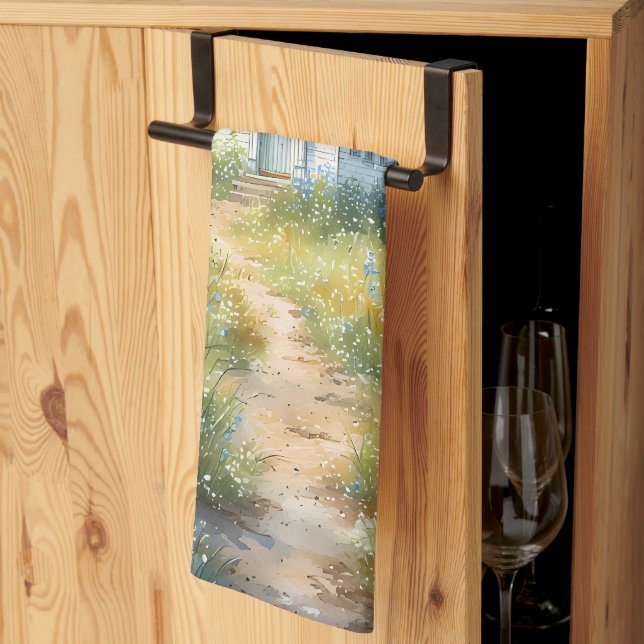 Rustic Church Path in Wildflower Meadow Kitchen Towel (Thirds Fold)