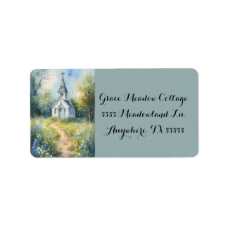 Rustic Church Path in Wildflower Meadow Label