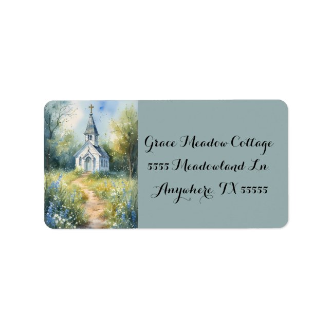 Rustic Church Path in Wildflower Meadow Label (Front)