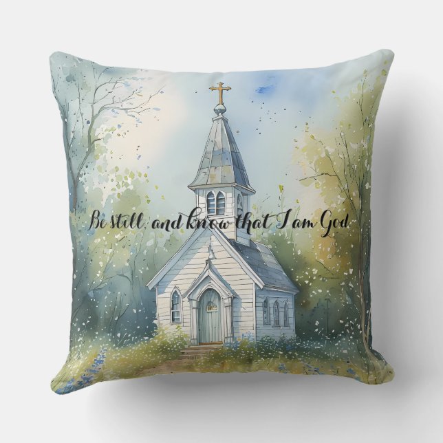 Rustic Church Path in Wildflower Meadow Throw Pillow (Back)
