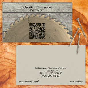 Rustic Circular Saw Carpentry QR Code Front Business Card