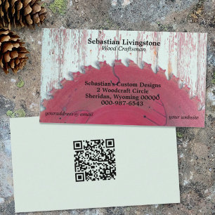 Rustic Circular Saw Wood Craftsman QR Code  Business Card
