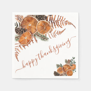 Rustic Citrus And Pine Happy Thanksgiving Napkin