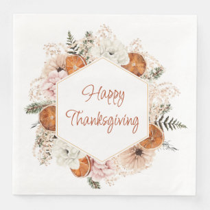Rustic Citrus And Pine Happy Thanksgiving Napkin