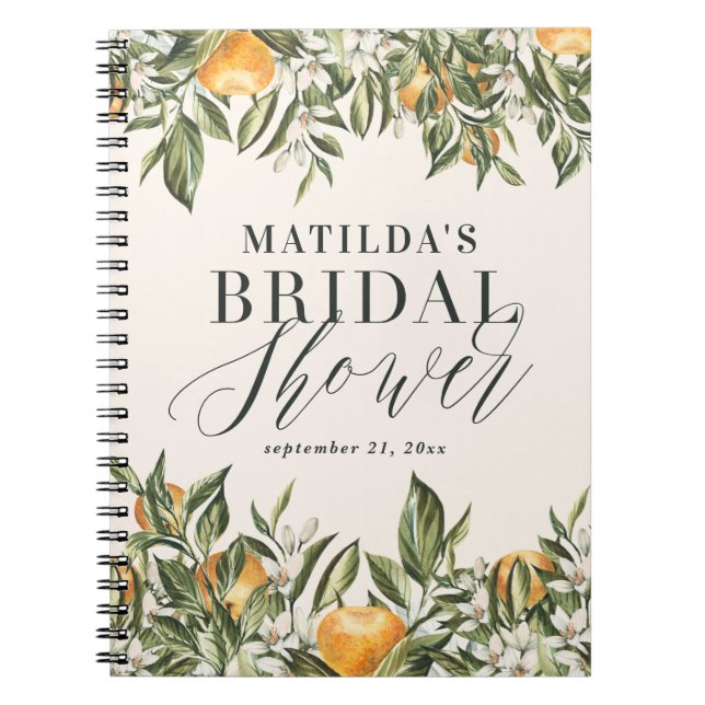 Rustic citrus bridal shower botanical floral chic  notebook (Front)
