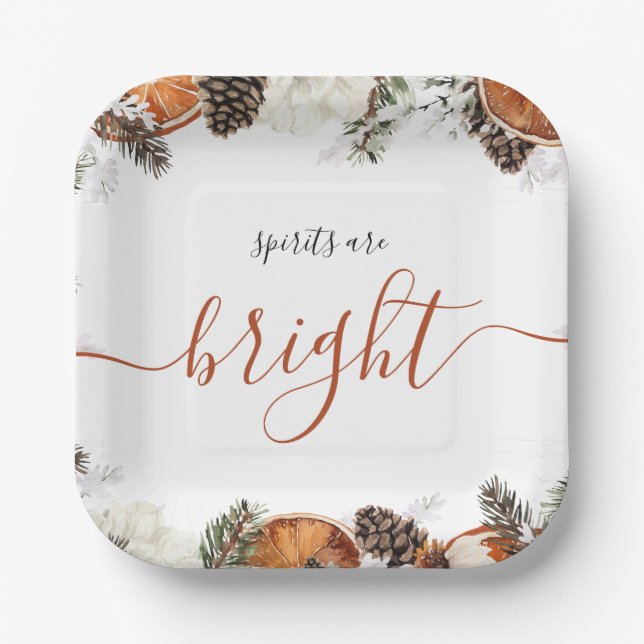 Rustic Citrus Evergreen Christmas Paper Plate (Front)