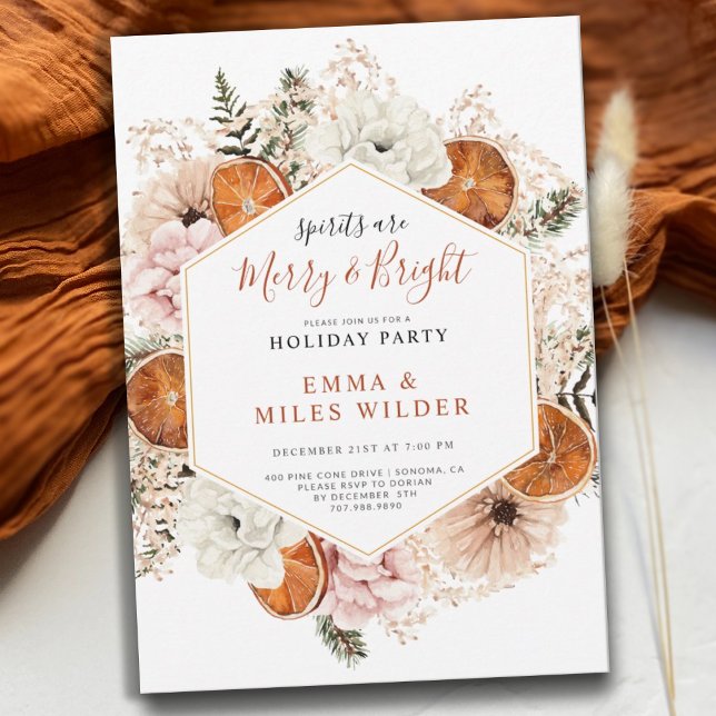 Rustic Citrus Evergreen Holiday Party Invitation (Creator Uploaded)