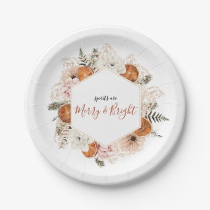 Rustic Citrus Floral Fall Winter Holiday Party  Paper Plate
